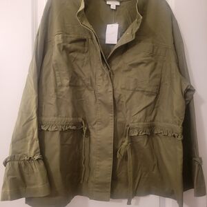 J. Jill Khaki Utility Jacket with Ruffle Accents